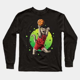cat playing basketball Long Sleeve T-Shirt